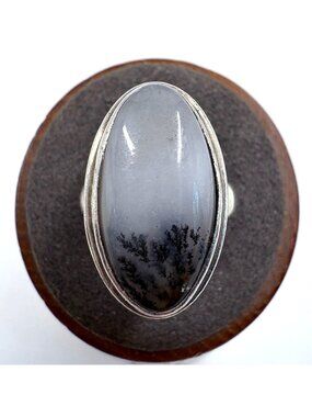VTG Sterling Silver 925 Dendrite Opal Bezel Set Statement Ring Size 6.5